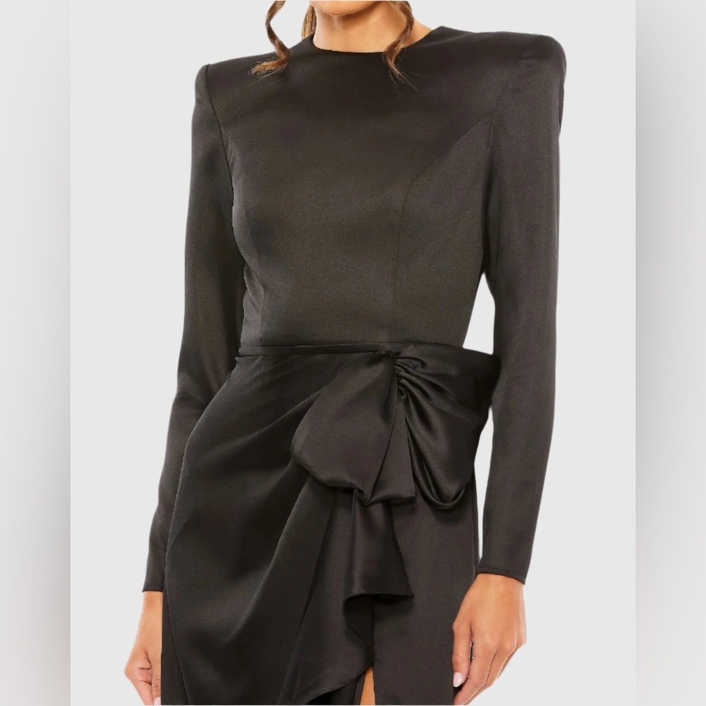 NWT $398 MAC DIGGAL Black Long Sleeve Structured Bow Draped Gown DRESS BLACK - Picture 3 of 4